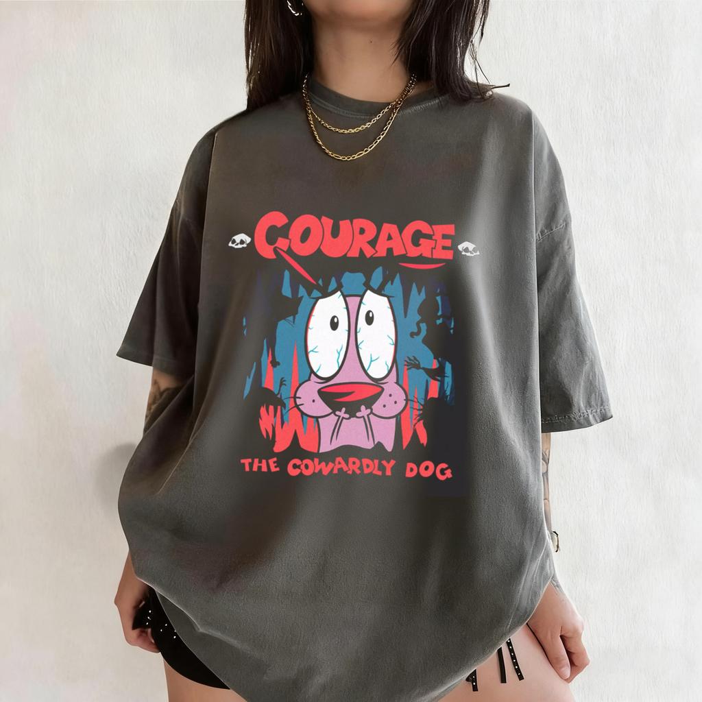 Summer Vintage Courage The Cowardly Dog Cartoon Print Short Sleeve TShirt Retro Graphic Tee 90s Nostalgia Streetwear Clothing