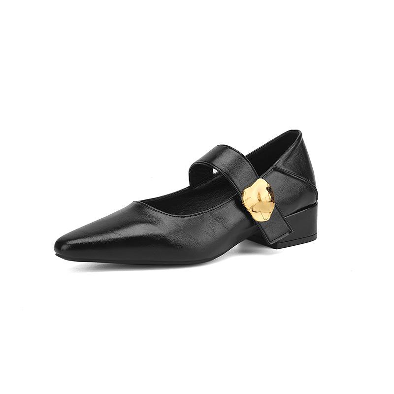 2025 spring new pointed thick heel high heels shallow mouth buckle single shoes women's shoes fashion trend European and American style