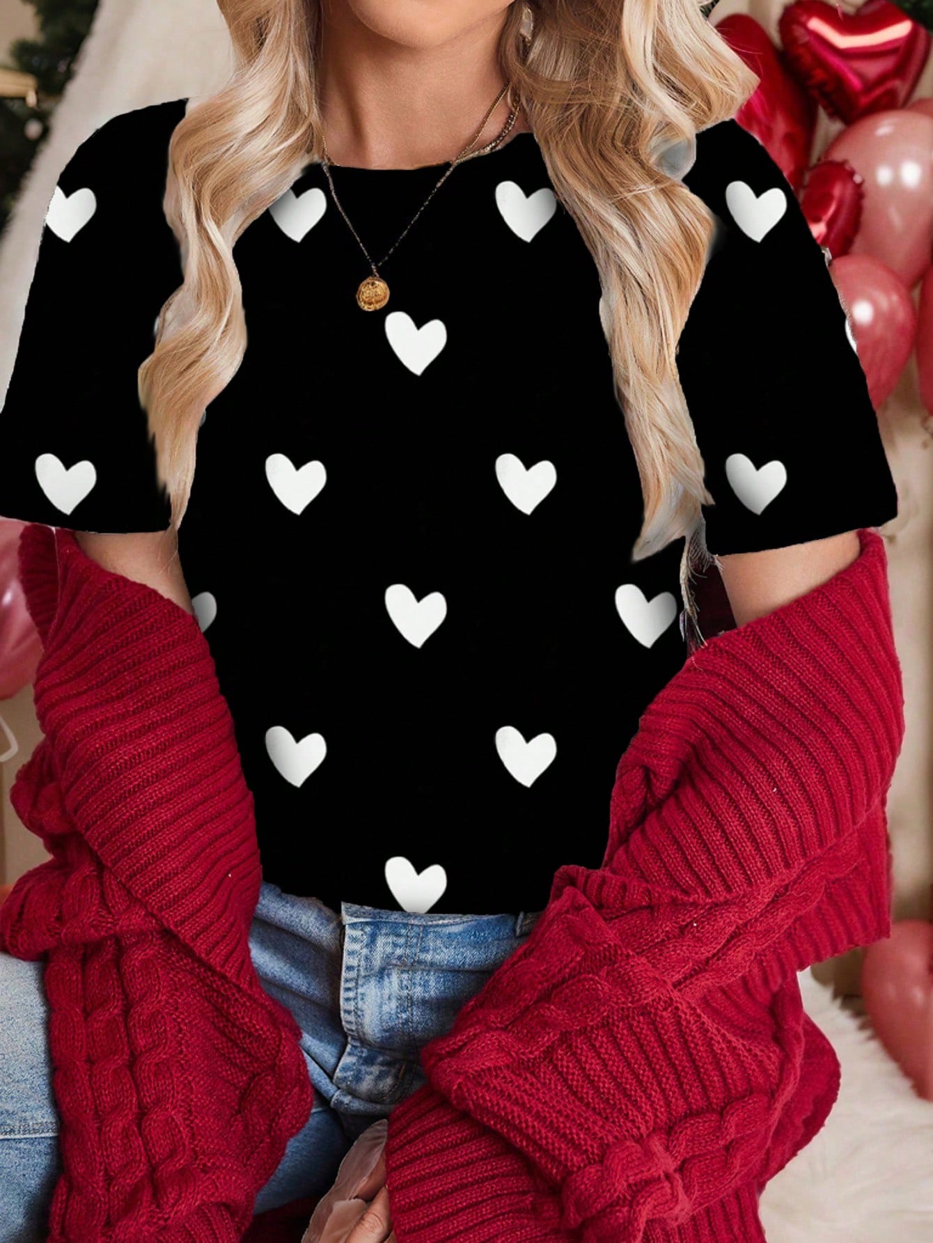 

Футболка свободного покроя с коротким рукавом и круглым вырезом на День святого Валентина, подходит для весны и лета 8XL