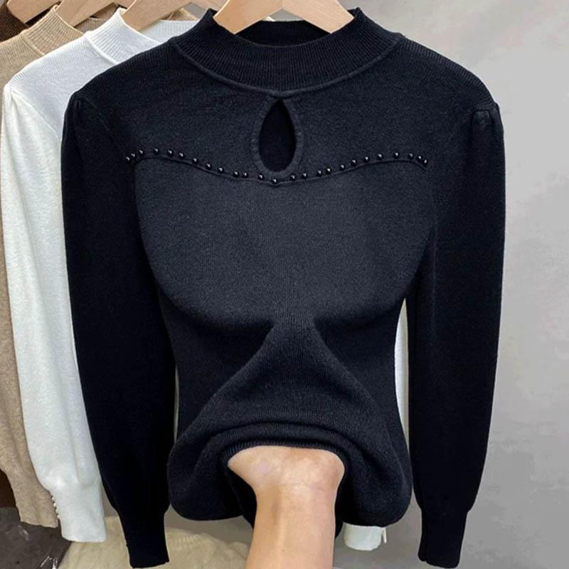 Sweater for Women Autumn Winter Thickened Warm Knitted Stretchy Long Sleeve Oversize Tops