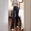 Womens High-Waisted Ribbed Flared Leggings With Side Slit Stretchy Cotton Blend Yoga Pants Casual Wear