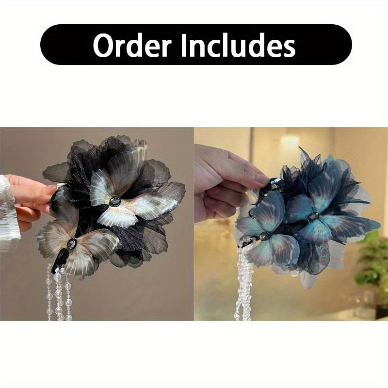 

Elegant moonlight tulle butterfly tassel shark hair claws, stylish versatile women hair accessories for daily & party hairstyles