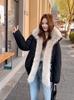 Winter new plush splicing Barn wind bud Parker cotton clothes women's American retro thickened cotton coat
