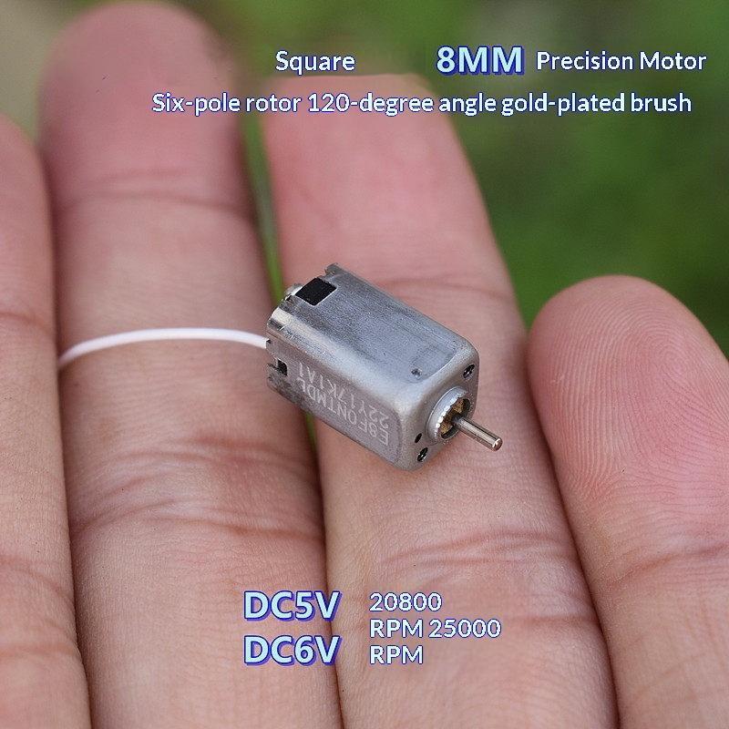 Electric Motor 6-pole Rotor Mini Micro 8mm Square DC 3V 5V 6V Durable Motor for Student Learning DIY Tools