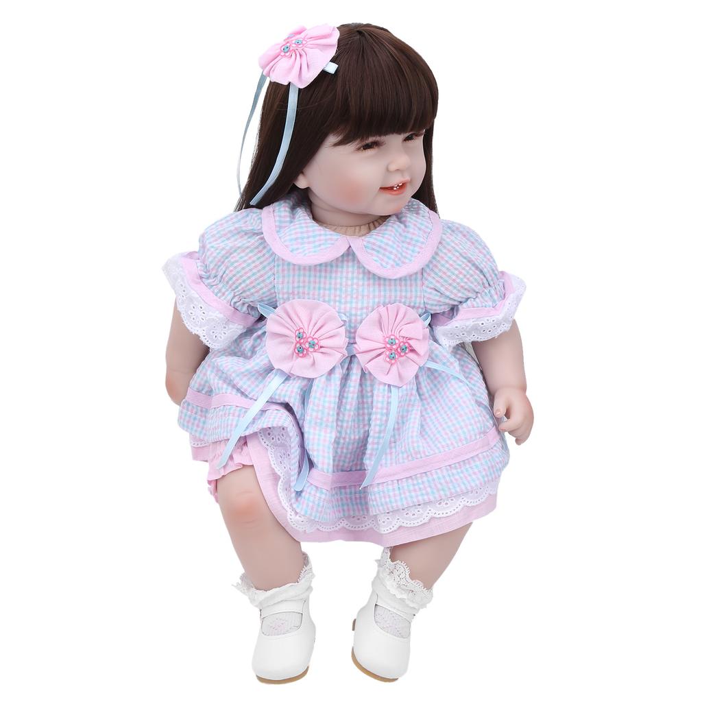 22 Zoll Reborn Babypuppe mit langem Haar, weiches Reborn-Baby, Mädchen, entzückendes Puppenspielzeug