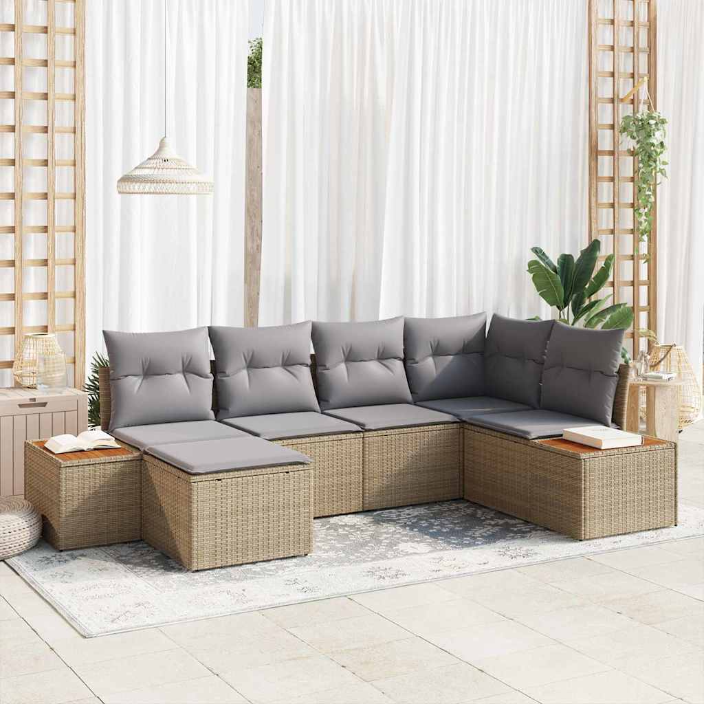 Garden Sofa Set with Cushions 7 Pcs Beige and Light Grey Poly Rattan