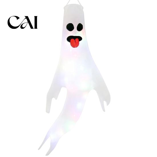 Theme Cafe Hanging Decorations 47 Inch Halloween Ghost Windsock with LED Lights, Luminous Flying Ghosts Flag Wind Socks for Tree Outdoor Yard
