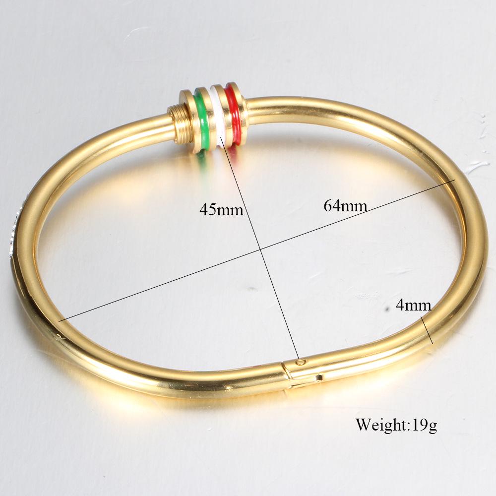 Simple Personality Titanium Steel Ladies' Bracelet Three-Color Striped Epoxy Inlaid Zircon Bracelet for Women