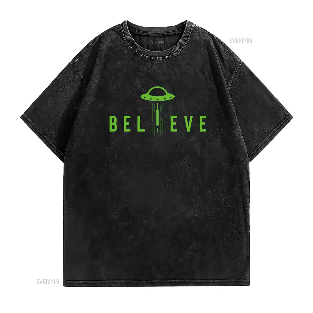Alien Lover S Kids UFO Abduction Believe T Shirt Vintage Washed Streetwear Top For Everyday Wear Slightly Homme Soft