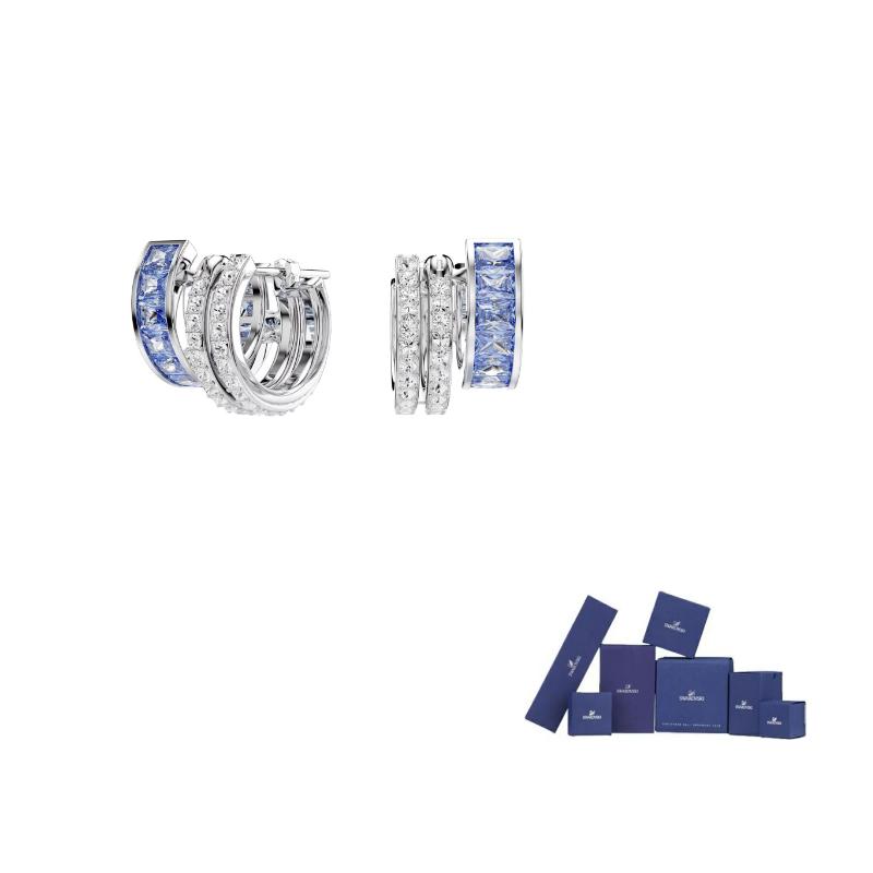 Swarovski Synthetic Cubic Zirconia Earrings Womens Blue F-Original brand box синий