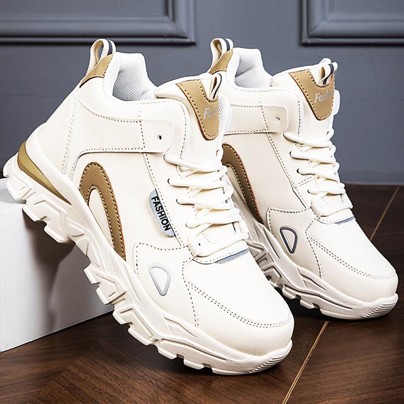 Four Season Model with Thick Bottom and Increased Height Women's Shoes Sports Casual Shoes Large Size Microfiber Leather Waterproof Sports Shoes