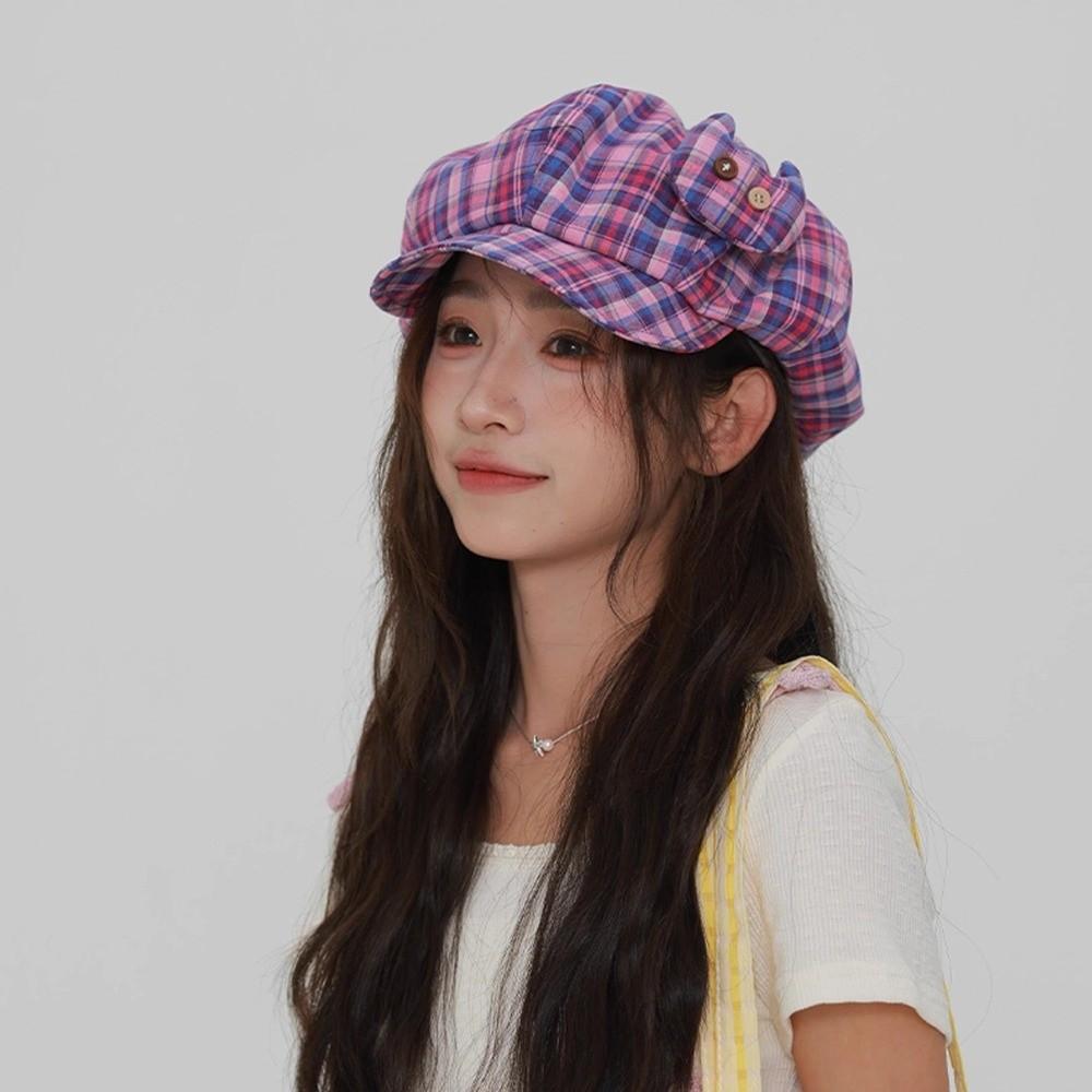 Sun Protection Plaid Cloud Berets Korean Style Octagonal Caps Ins Newsboy Cap Female