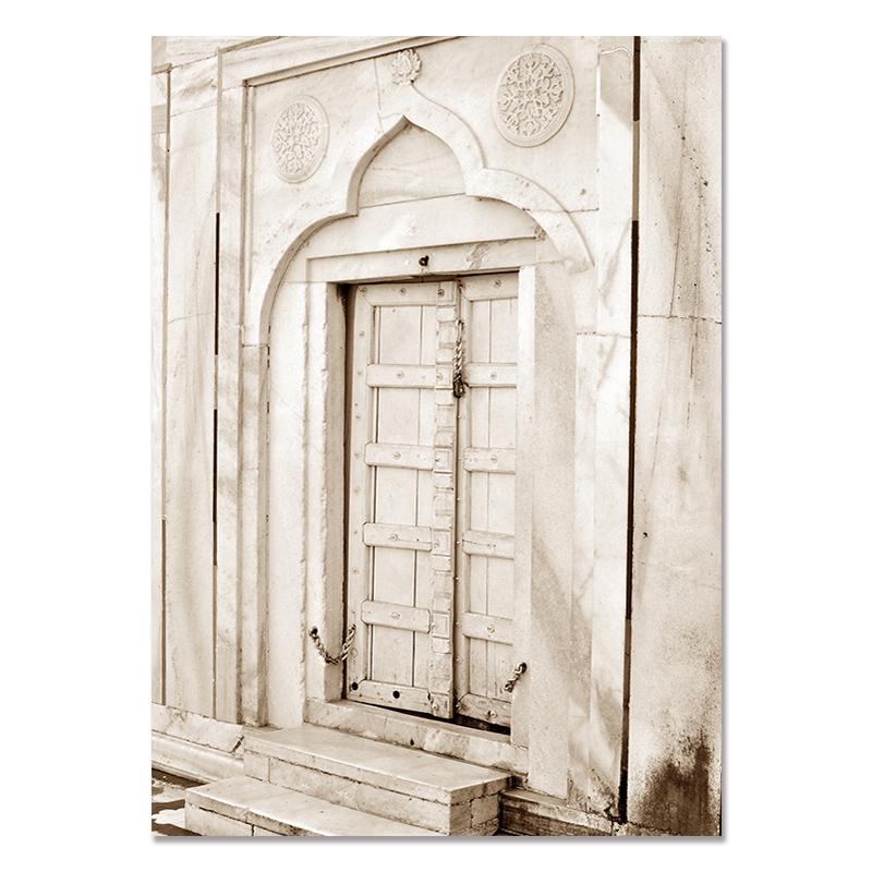Islámské nástěnné umění Buliding Krajina Plakát Mešita Dveře Malba Květinové obrazy Tisk do obývacího pokoje Ramadan Decoration