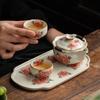 Large Ceramic Peony Teapot with Hand-Grip - Anti-Scald Kung Fu Tea Set for Household