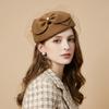 Elegant Bow Fedora Hat French Style Woolen Beret Airline Stewardess Caps  Fashion Show