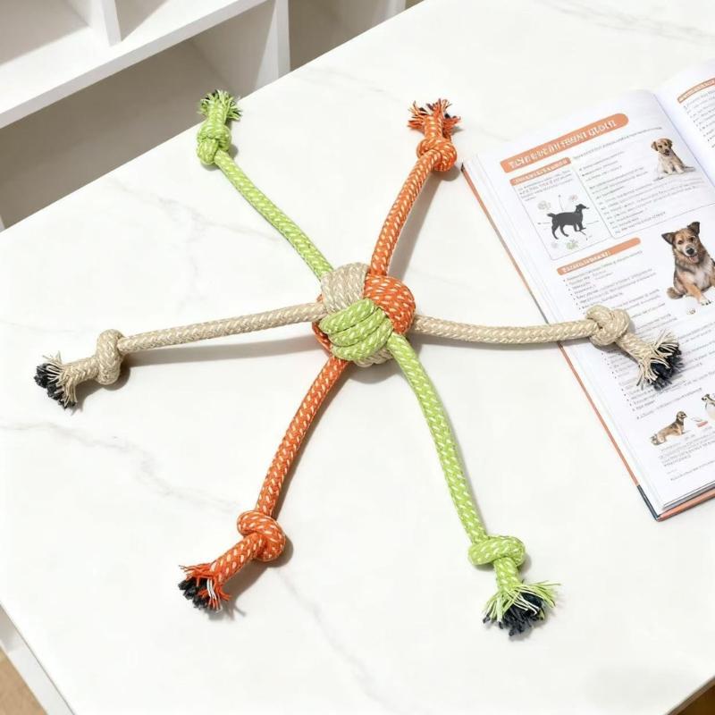 Interactive Dog Chew Rope with 6 Head Design Promotes Gums Health and Indoor Outdoor Entertainment Activity Tug Toy