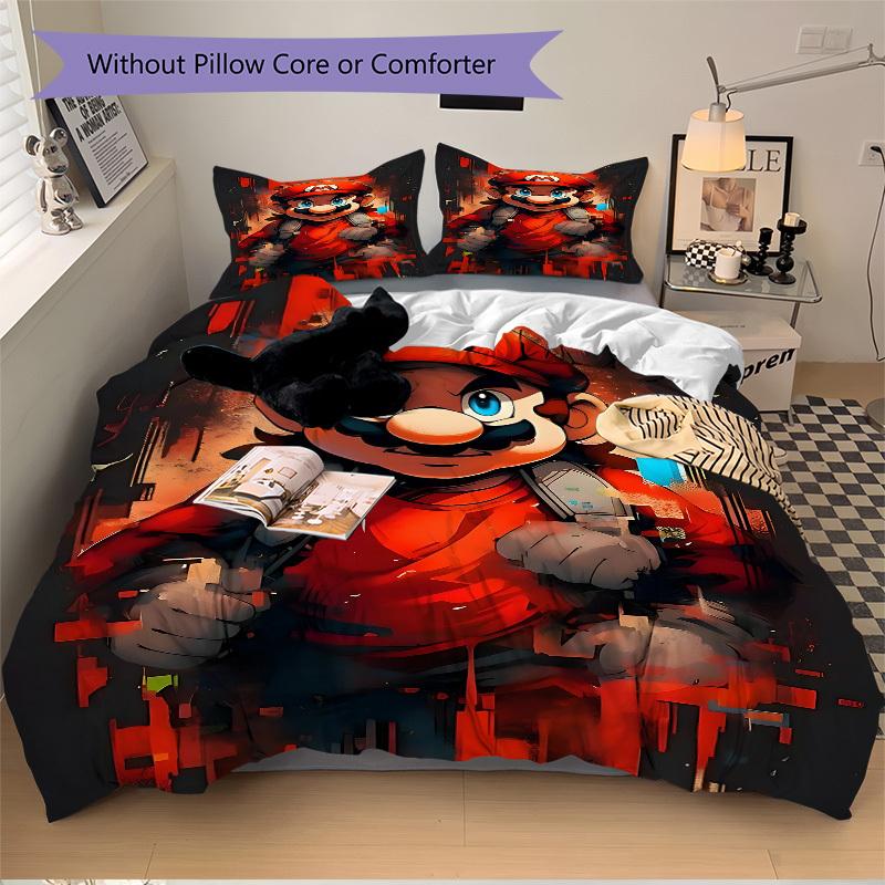 3pc Mario Gaming Bedding Set Guest Room Bedroom Decor Christmas Halloween Decor Birthday and Holiday Gifts- All Seasons 3pcs Quilt 110