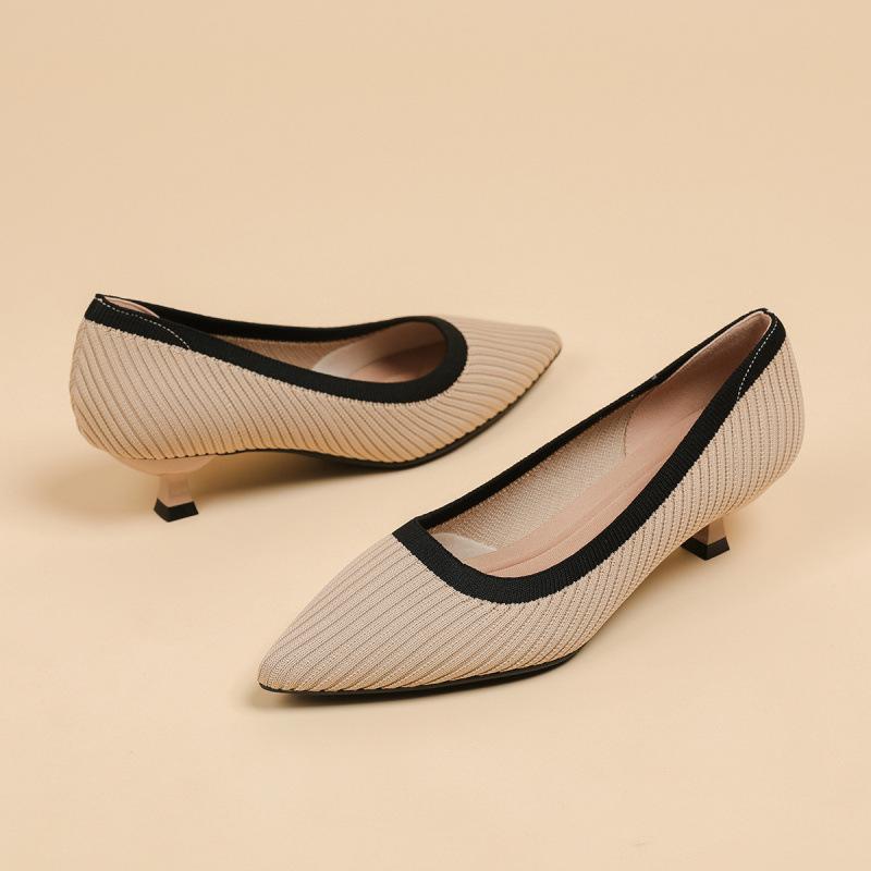 New versatile thin heel pointed fly-woven women's shoes are not stuffy knitting
