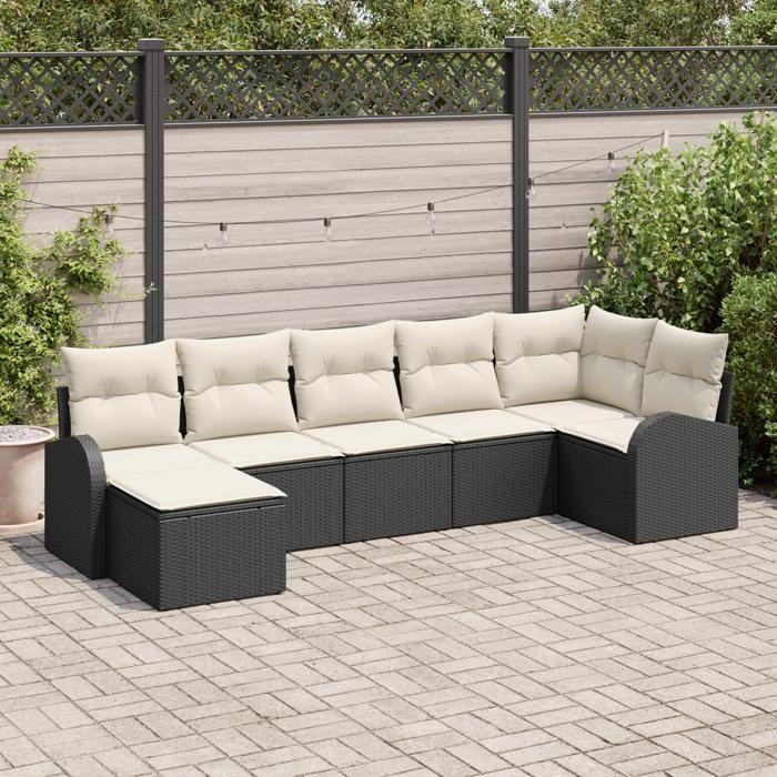 VidaXL Ensemble de sofa de jardin 7 pièces avec coussins en poly rotin noir 3346127