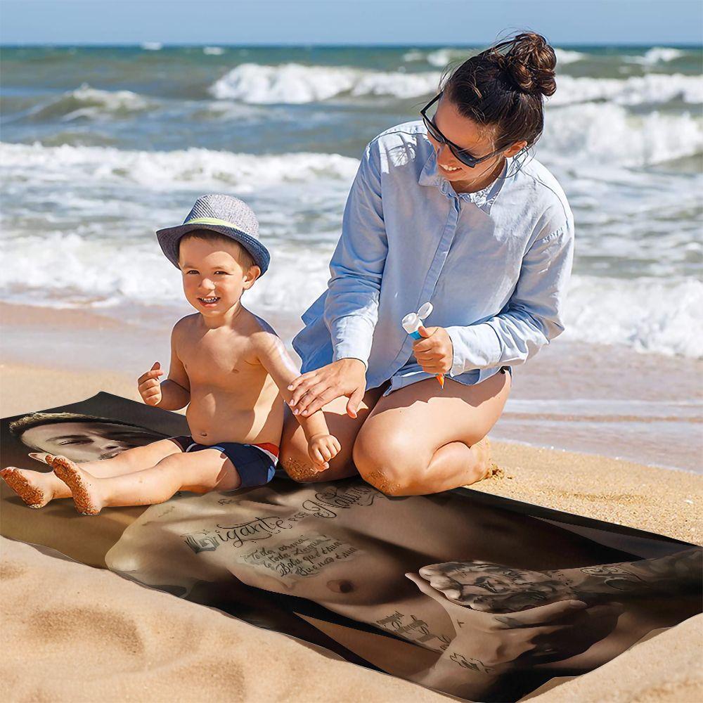 Tattoo Male Portrait Print Beach Towel Pool Towel Camping Towel Bath Towel Blanket Modern Man Spa Soft Absorbent Towel