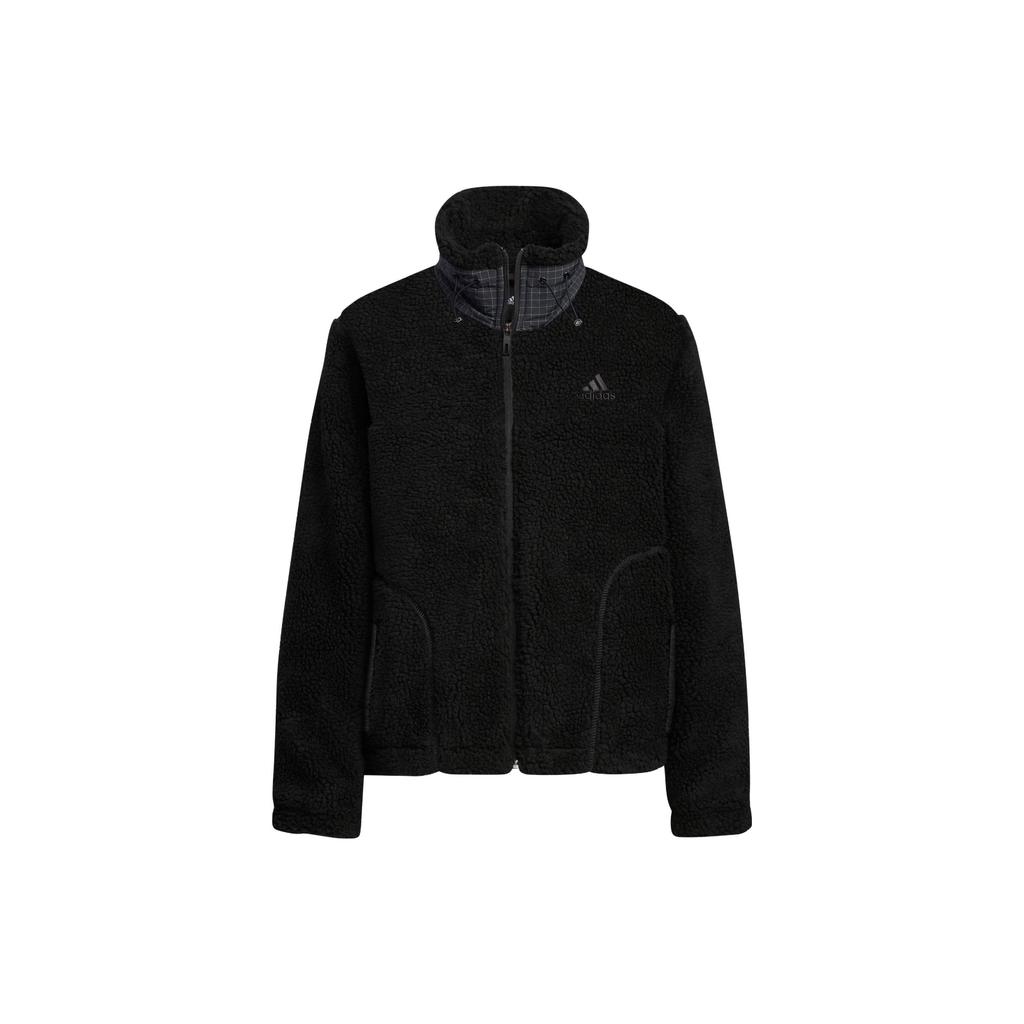 Adidas Logo Fleece-Lined Warm Long Sleeve Jacket Women Outerwear Black HM7096