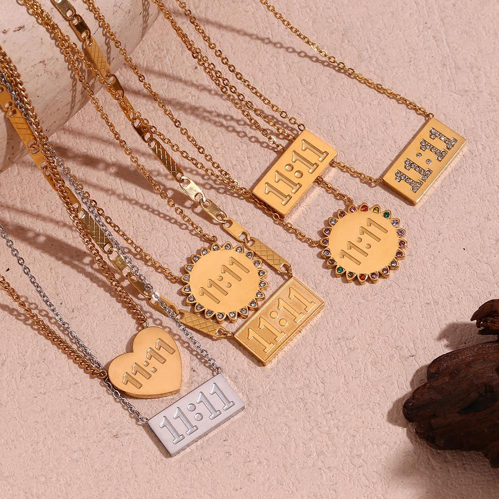 E.B.belle 11:11 Rectangle Pendant Plate Necklace Fine Polished Stainless Steel Gold Plated Necklace Number Jewelry