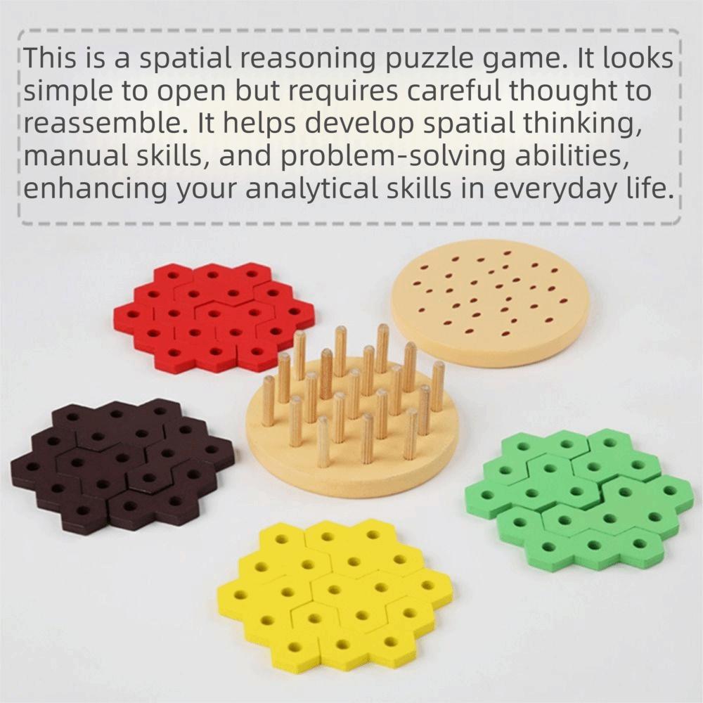 Hexagonal Sleeve Column 3D Burger Puzzle Toy Wood Blocks Montessori Stacking Toys  for Kids
