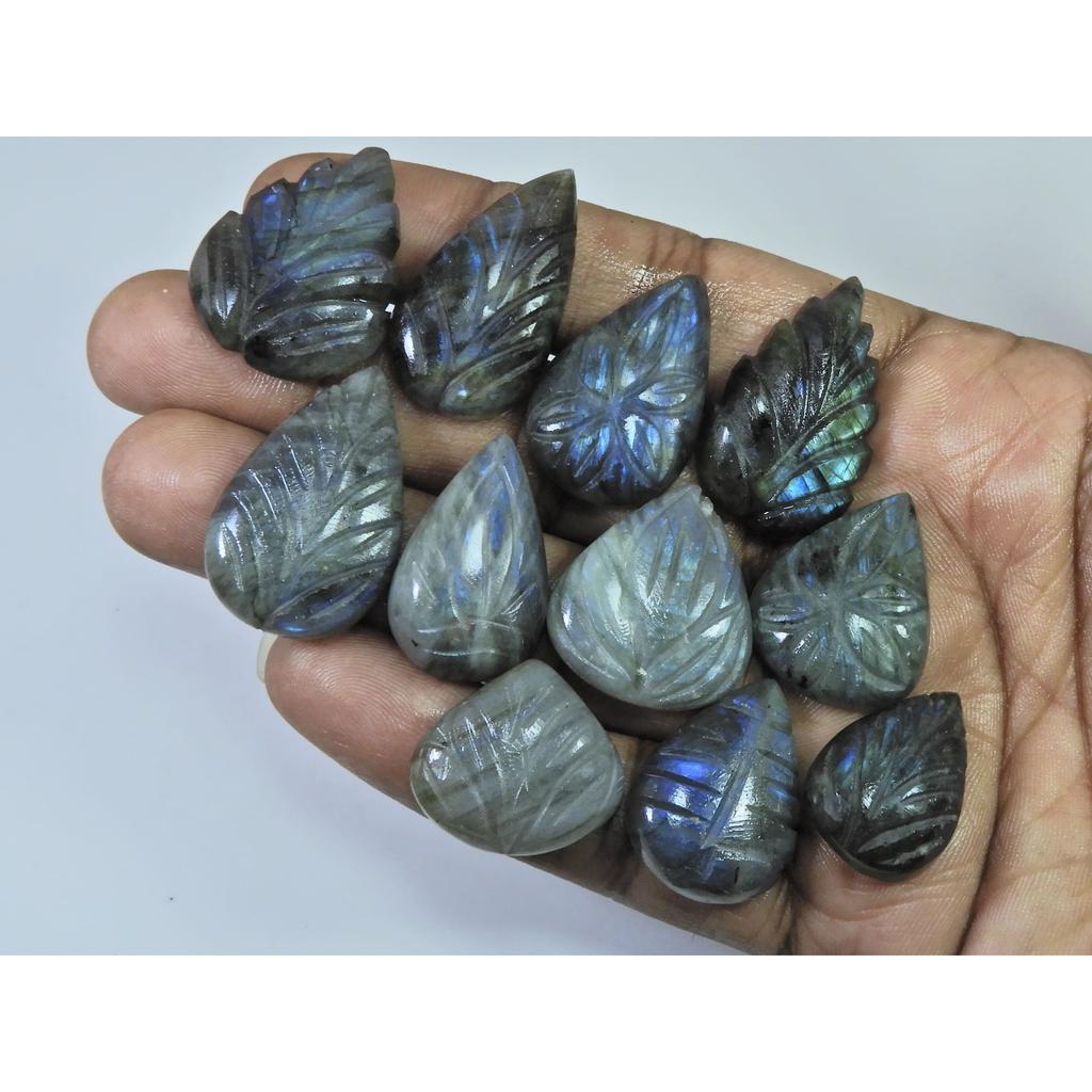 279Cts. Natural Labradorite Carving Pear Cabochon Loose Gemstone 11Pcs Lot LL-1130