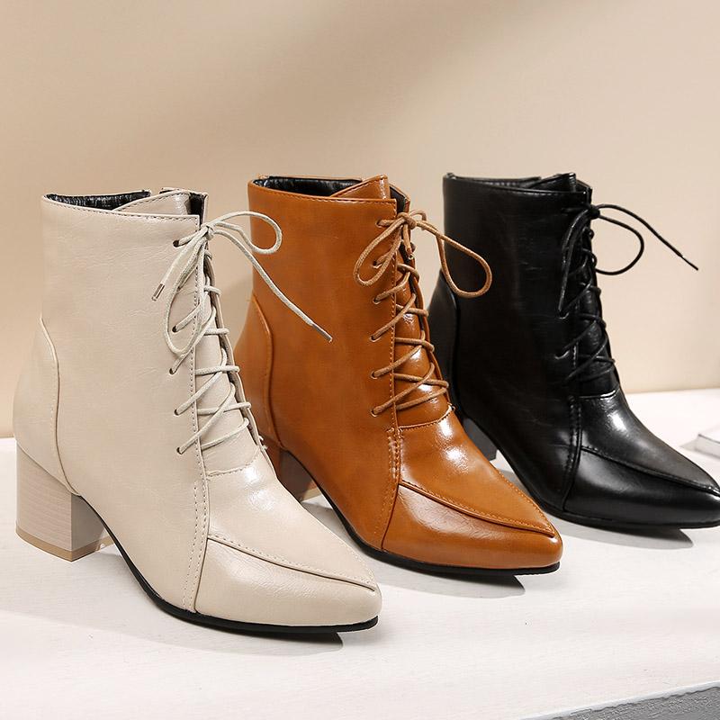 Women's High-heeled Short Boots Autumn and Winter New Simple and Comfortable Thick-heeled Solid-color Large-size Short Boots
