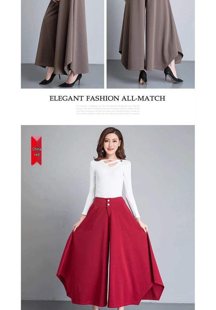 Plus Size Irregular Wide-Leg High-Waisted Korean Style Drape Skirt-Pants for Women - Spring & Summer