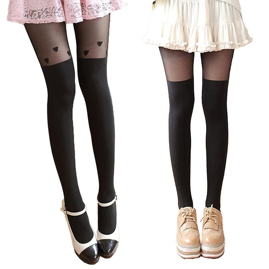 Crossdressing Cosplay Daughters Sexy Stockings Fake Knee High Socks Set Heart Lolita Moe Akihabara Gothic Lolita of 2 Heart Boys' (Set Pattern/Rope