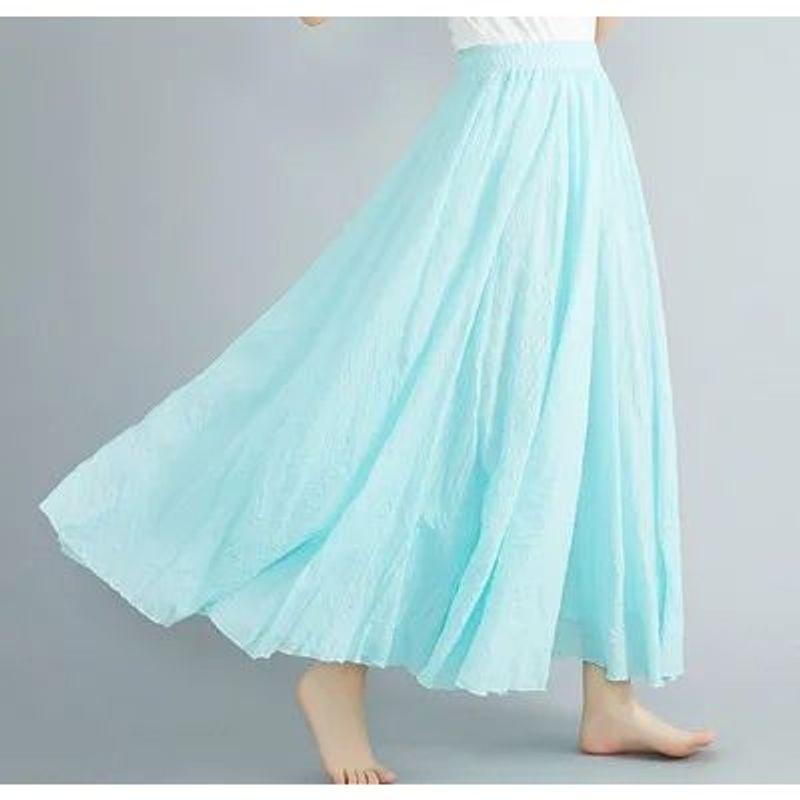 Cotton and Linen Elastic Waist Skirt Plus Size Cotton and Linen Women's Elastic Waist Skirt