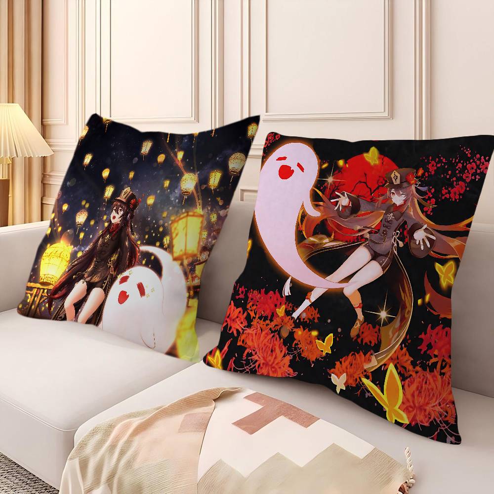 Anime Hu Tao Cushion Cover Pillowcase Upholstery Sofa Throw Pillow Home Decor Pillowcas
