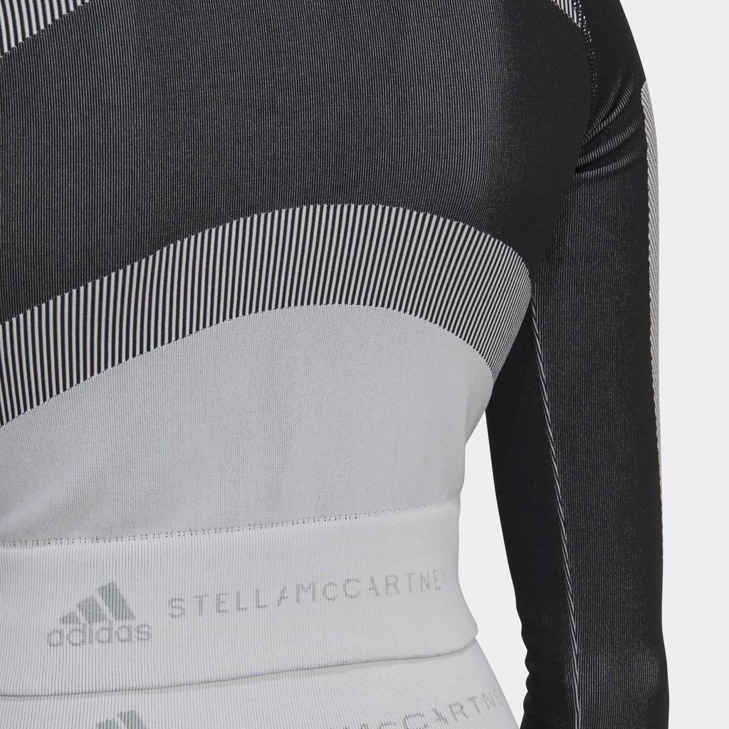 Adidas X Stella McCartney Collaboration FW22 Tst Ls Cropped Design Round Neck Sports Long Sleeve T-Shirt Women Tops Gray HN2883