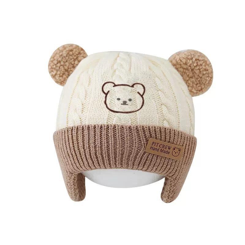 Autumn and winter warm cute bear hat ear protection hat boys and girls infant wool hat baby knitted children's hat