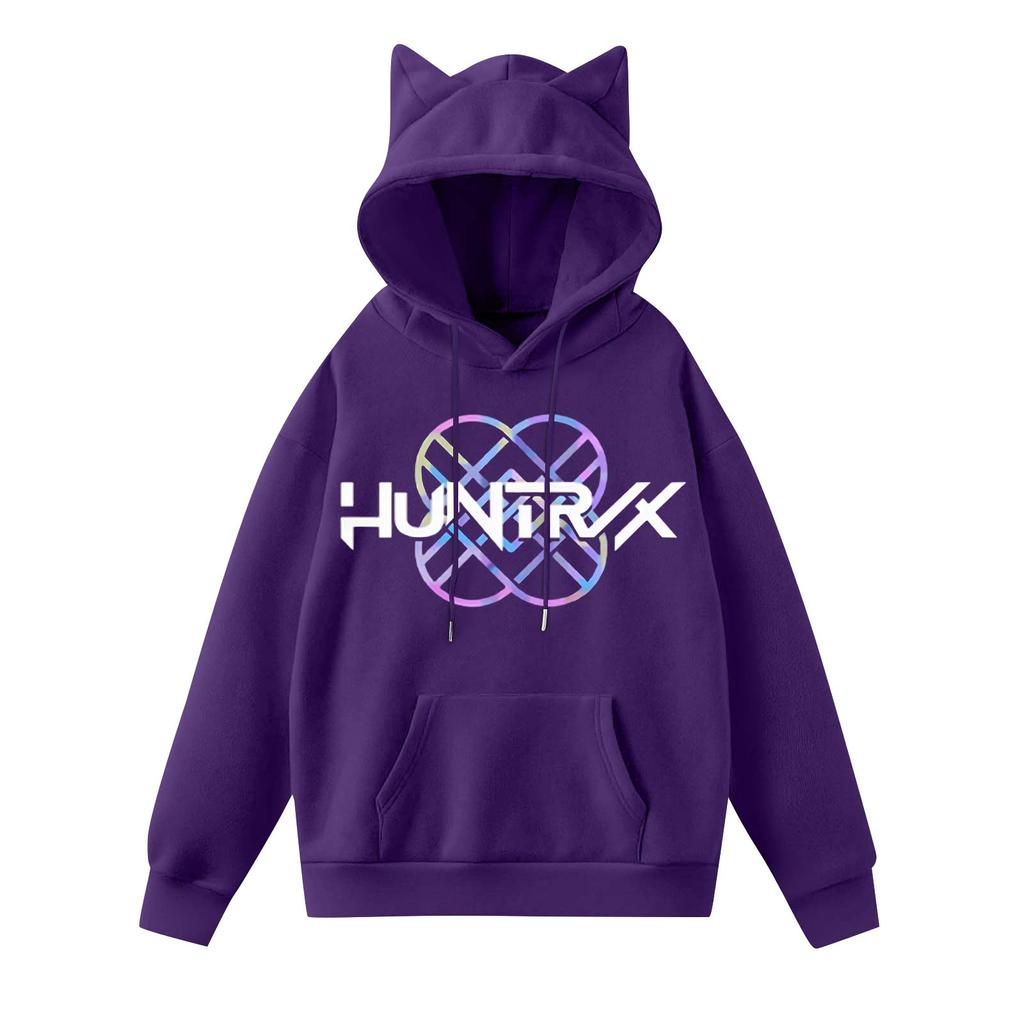 Ladies Fashion Casual Long Sleeve Printed Round Neck Hoodie Pullover Top With  Pockets