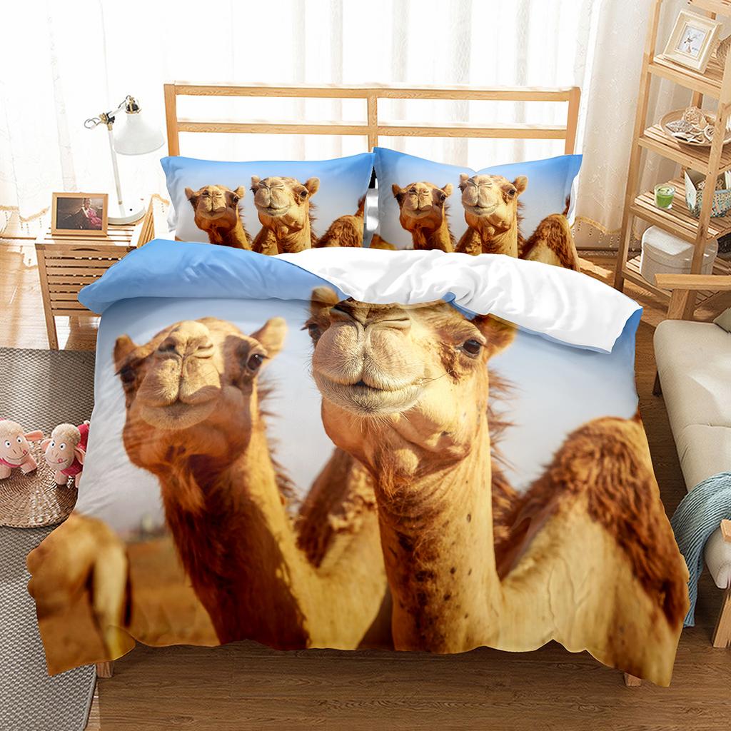 Camel King Queen Duvet Cover Tropical Desert Animals Bedding Set Lovely Wildlife Quilt Cover 2/3pcs Polyester Comforter Cover
