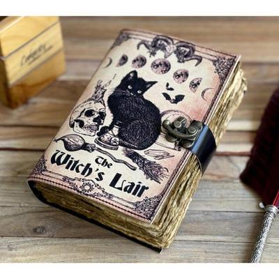 Leather Journal Spell Wizard Cat Book Blank Magik Notebook Book Of Shadows Wiccan Pagan Grimoire Book for Traveling Sketching Best Gift