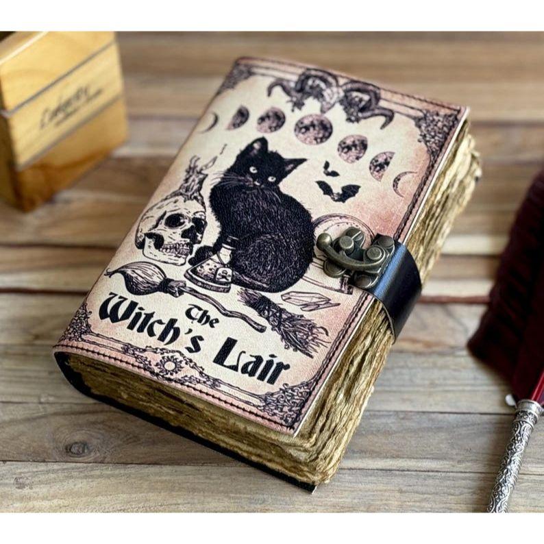 

Кожаный журнал Волшебник заклинаний Кошачья книга Пустая тетрадь магии Книга теней Викканский языческий гримуар книга для путешествий Зарисовка лучший подарок 7 x 5 in