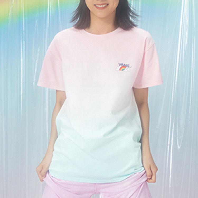 Vans Unicorn Gradient Print Casual Round Neck Short Sleeve T-Shirt Unisex Tops Pink VN0A54LCUUZ