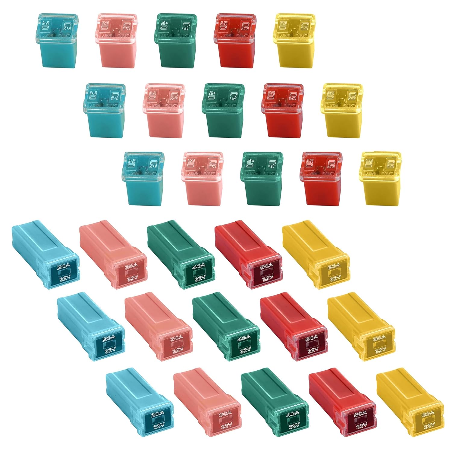 

CrocSee 30 Pieces Car Fuses Assortment Kit, Tall/Standard and Low Profile Box Shaped Automotive Fuses for Pickup Trucks, Cars, RVs, and SUVs