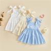 Toddler Kids Baby Girls Summer Dress Solid Color Sleeveless O Neck Tiered Linen Dress Children Clothing