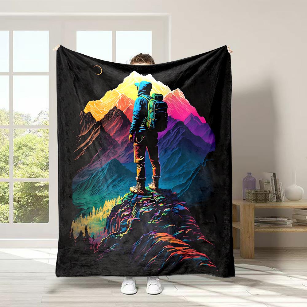 

Scenic patterns of hiking trips Flannel printed blanket suitable for all seasons suitable for living room office sofa and travel 75x100cm