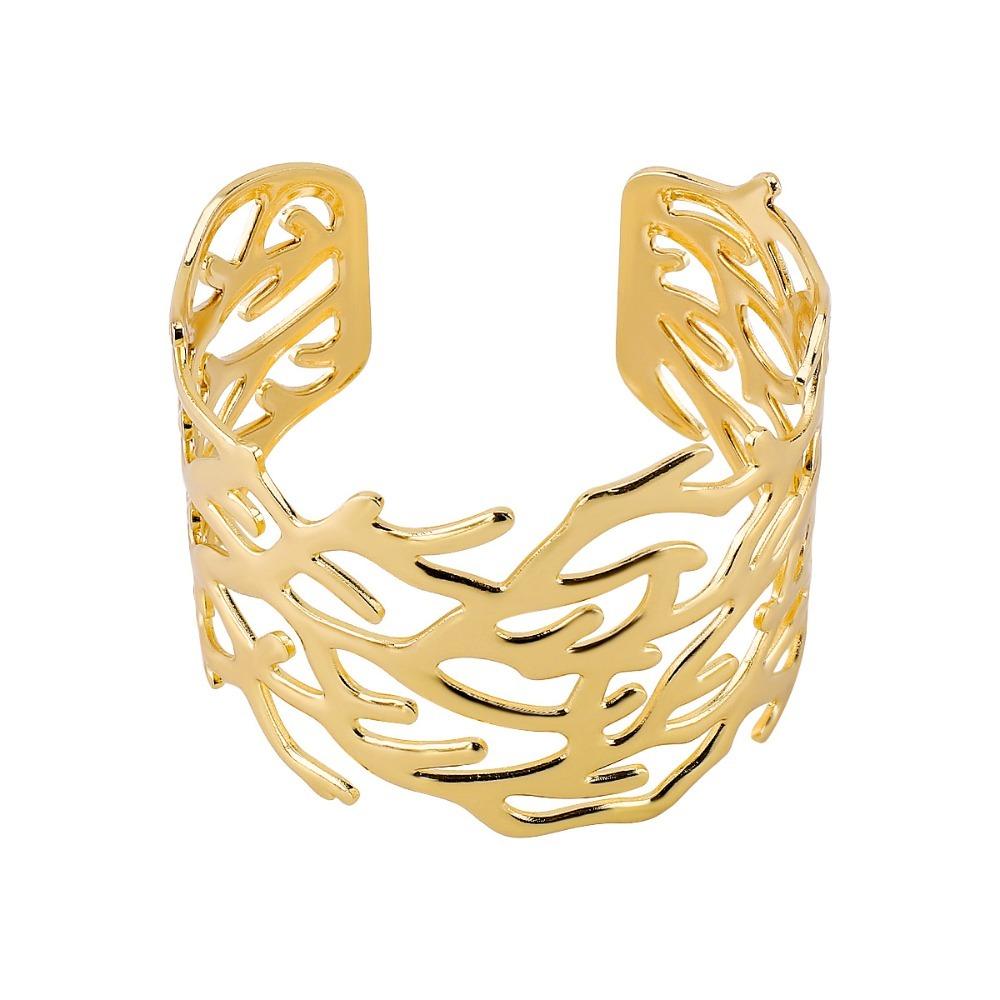 Exaggerated Metal Opening Bangle Armlet Women s Wrist Jewelry Coral Design Bracelet  Party золотистый