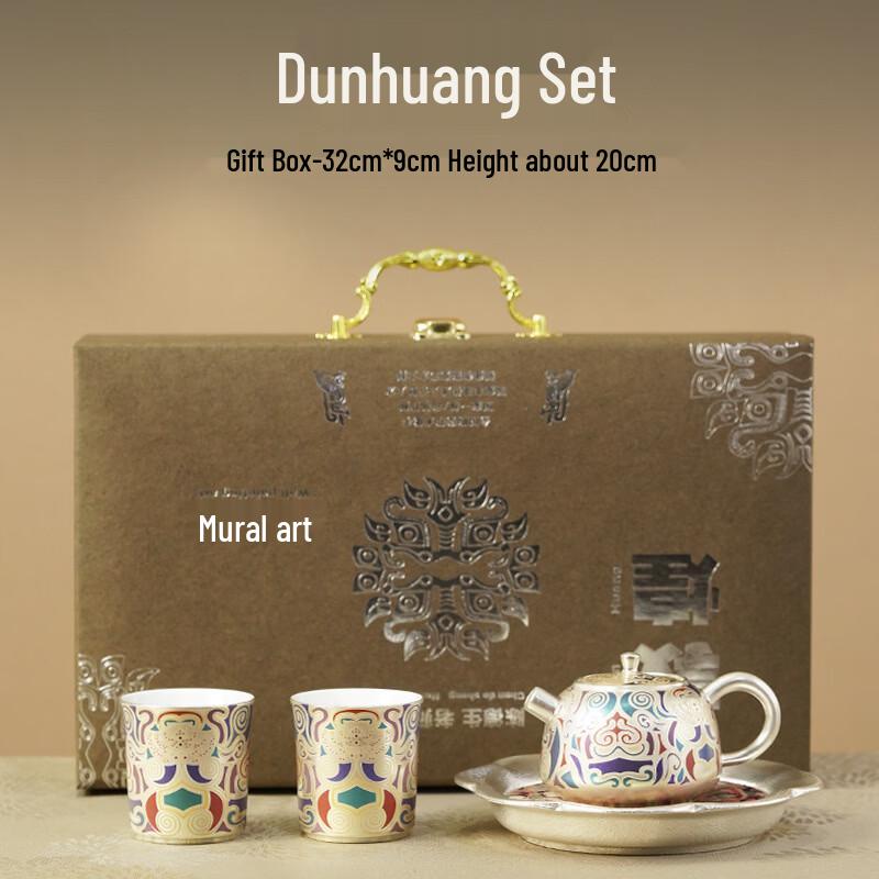 Dunhuang Gilded Silver Tea Set (One Pot, Two Cups)