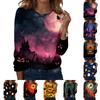Women's Casual Long Sleeve Crewneck Top with Halloween Print for Fall Festive Wear
