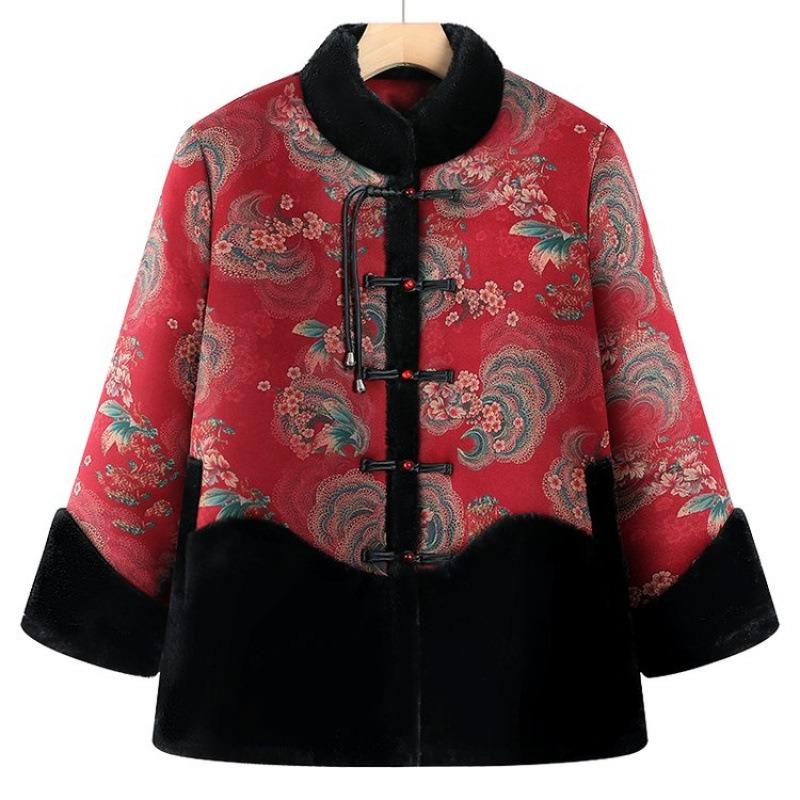 Winter Coat Women's Warm Cotton-padded Coat Old Lady Velvet Warm Winter New Cotton-padded Jacket