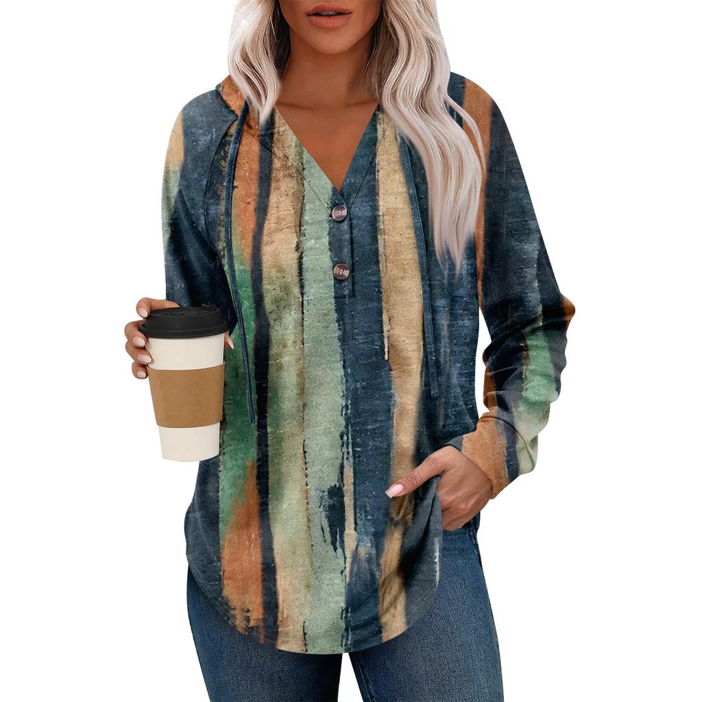 Dammode Lätt långärmad tröja för kvinnor med fickor Preppy grafisk hoodie