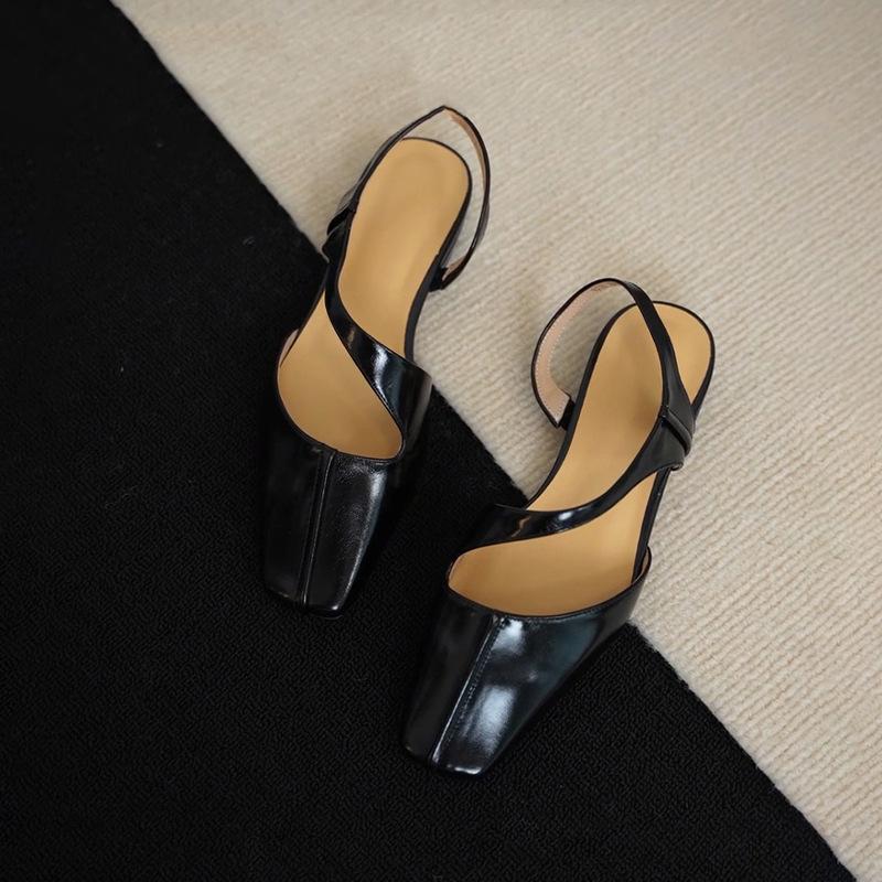 Sheepskin Version~ Spot French Square Head One-word with Bag Head Sandals Women's Summer Empty Trip Belt Women's Shoes Flat Single Shoes