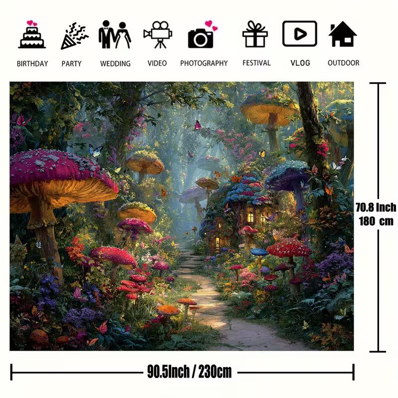2D Dreamy Magical Mushroom Wonderland Backdrop for Children's Studio Photos